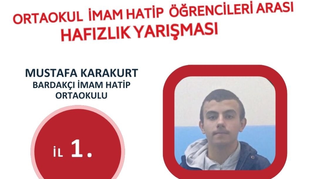 Ortaokul İmam Hatip Öğrencileri Arası Hafızlık Yarışması'nda İlçemiz İl 1.si oldu